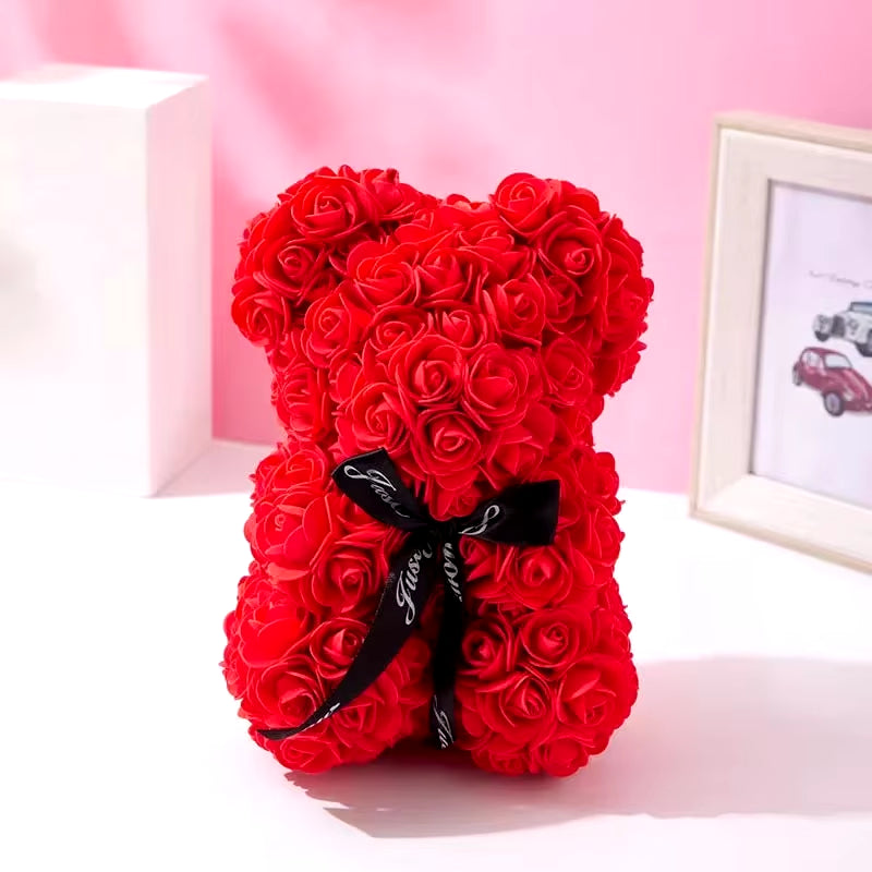 Romantic Valentine'S Day Creative Eternal Flower Rose Bear Christmas Gift Rose Bear Hug Bear Wedding Flower Decoration Gift