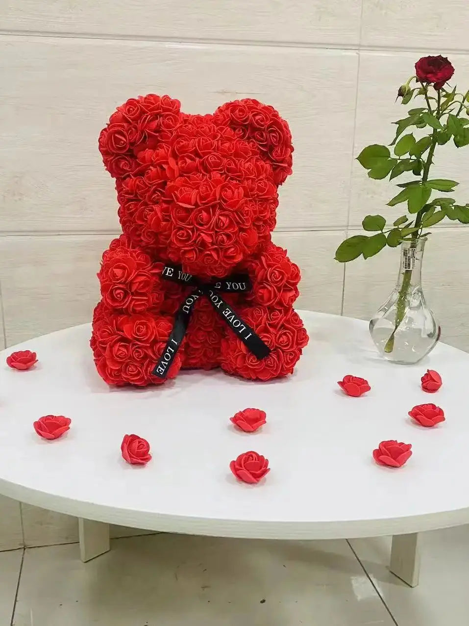 Romantic Valentine'S Day Creative Eternal Flower Rose Bear Christmas Gift Rose Bear Hug Bear Wedding Flower Decoration Gift