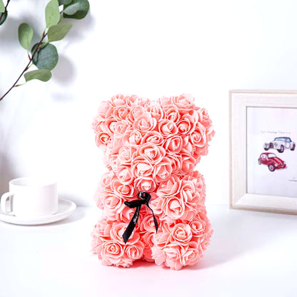 Romantic Valentine'S Day Creative Eternal Flower Rose Bear Christmas Gift Rose Bear Hug Bear Wedding Flower Decoration Gift